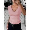 thumbnail image 3 of Vafful Womens Short Sleeve T Shirts Tops V Neck Summer Short Sleeve Sexy Shirts Casual Slim Fitted Short Sleeve T Shirts for Women Summer Basic Top Tees T-Shirt for Women Pink, 3 of 7