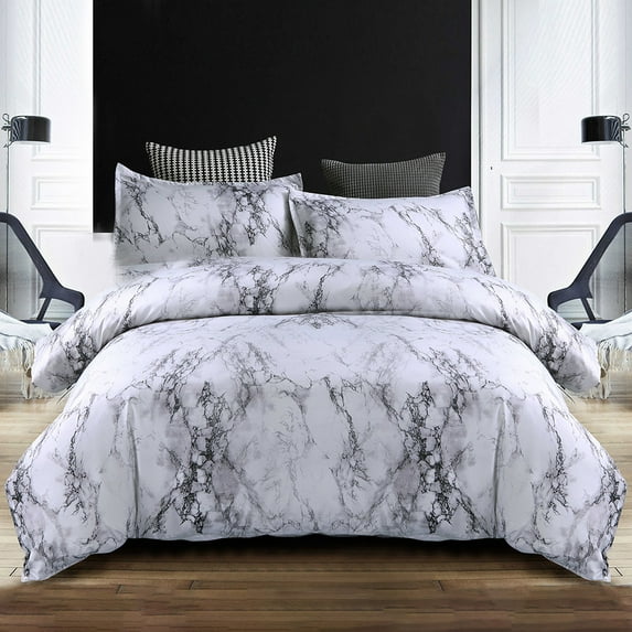 White Marble Duvet Cover Sets Queen Bedding Girls Cotton Full Printed Comforter Cover Set for Teen Girl Women