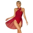 thumbnail image 3 of CHICTRY Womens Chiffon Ruched Top Bodice Ballet Lyrical Leotard Strappy Back Dance Dress Burgundy S, 3 of 7