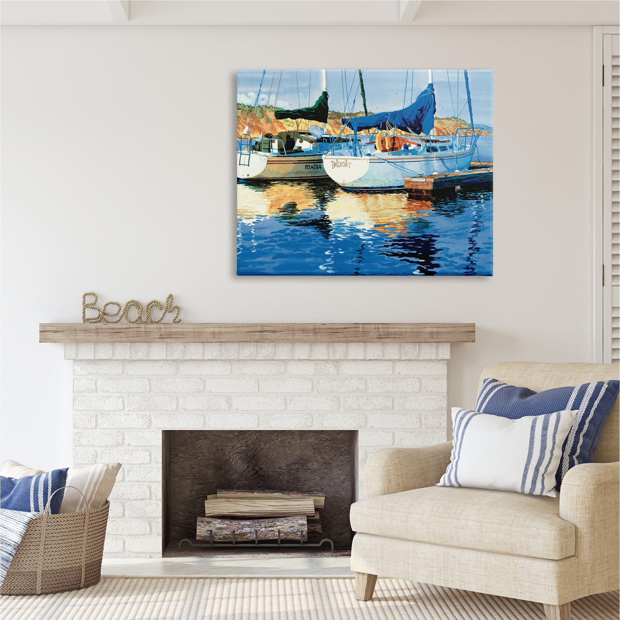 Stupell Industries Boats at Marina Dock Transportation Painting Gallery Wrapped Canvas Print Wall Art, 48 x 36