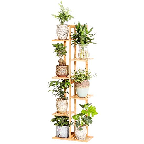 Natural Bamboo 6 Tier Tall Plant Stands for Indoor Plants 6 Potted Plant Racks for Multiple Plants Outdoor Plant Stands for Patio Garden Living Room Balcony Bedroom 