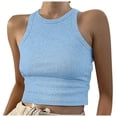 thumbnail image 1 of Hauts Courts Unis Débardeur Sans Manches Col Rond pour Femmes, 1 of 5