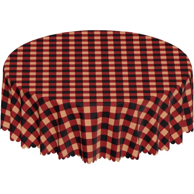 Round Tablecloth with Wave Lace 60 Inch, Red Lumberjack Plaid Round Tablecloth Water Resistant Spill Proof Tablecloths Kitchen Tablecover for Party, Wedding, Cocktail, Banquet, Festival