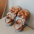 thumbnail image 7 of Fesfesfes Summer Girls' Knot Pearl Sandals Princess Soft Soled Open Toe Casual Beach Shoes for School Party Holiday Lightweight Non-Slip Walking Shoes Cute Dress Shoes(Brown,18 Months), 7 of 7