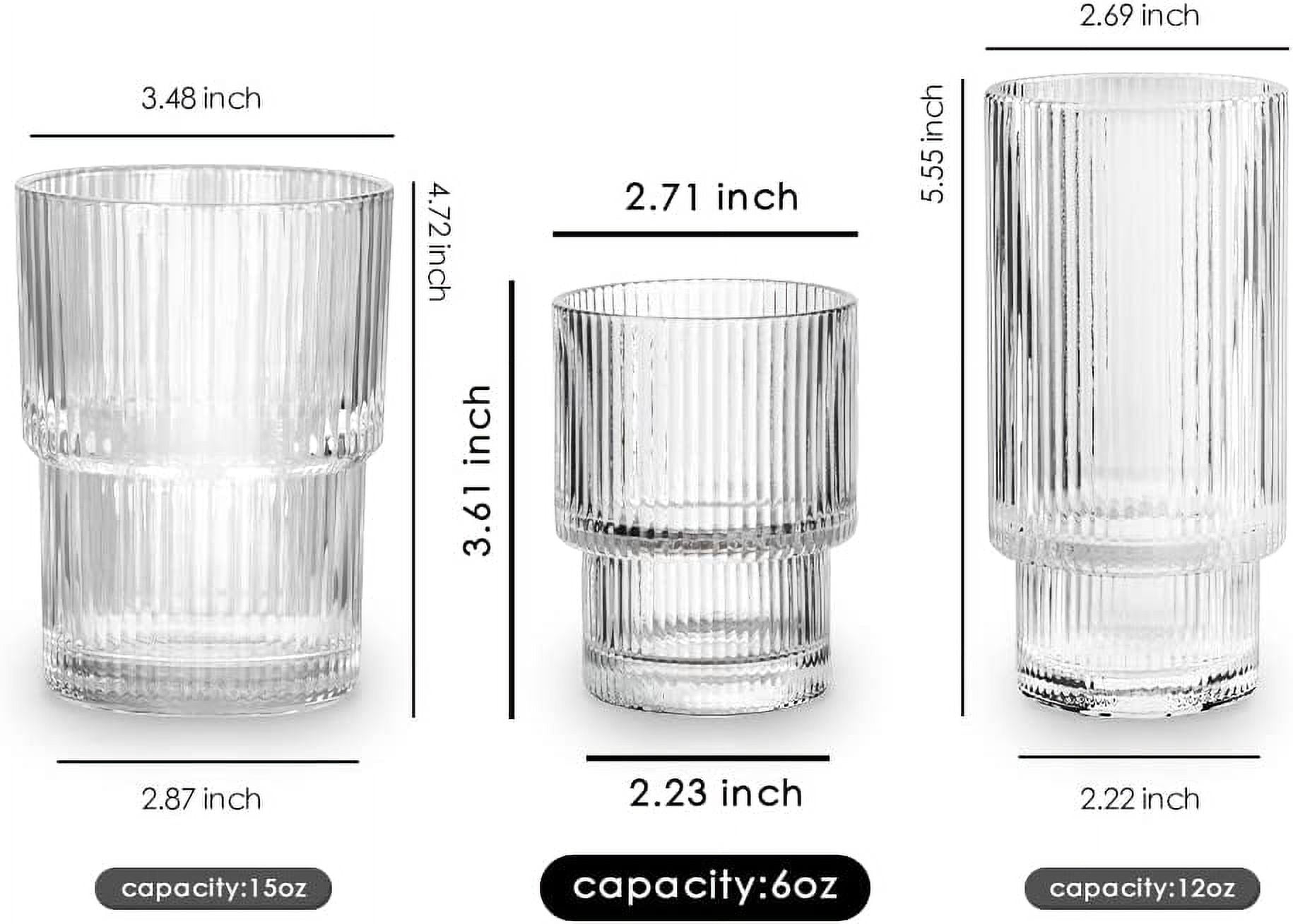 Glass Cups Set of 4, Combler Ribbed Glassware 15 oz, Ribbed Drinking  Glasses, Ribbed Glasses, Fluted Glassware for Whiskey, Cocktail Beer Iced  Coffee