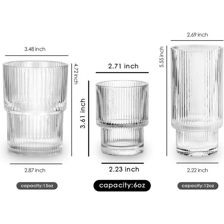 Combler Ribbed Glasses Drinking Set of 8, 4pcs 11oz Glass Cups with Straws  & 4pcs 6oz Cute Cocktail …See more Combler Ribbed Glasses Drinking Set of