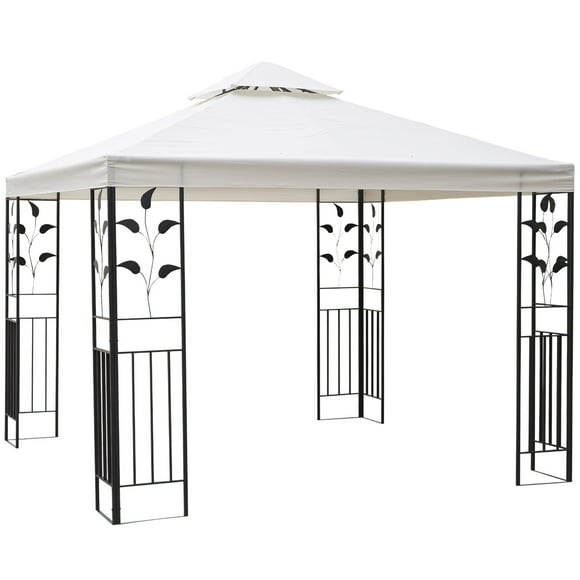 Outsunny 10' x 10' Outdoor Garden Metal Gazebo Patio Canopy Marquee Patio Party Tent Canopy Shelter Vented Roof Decorative Frame, Cream
