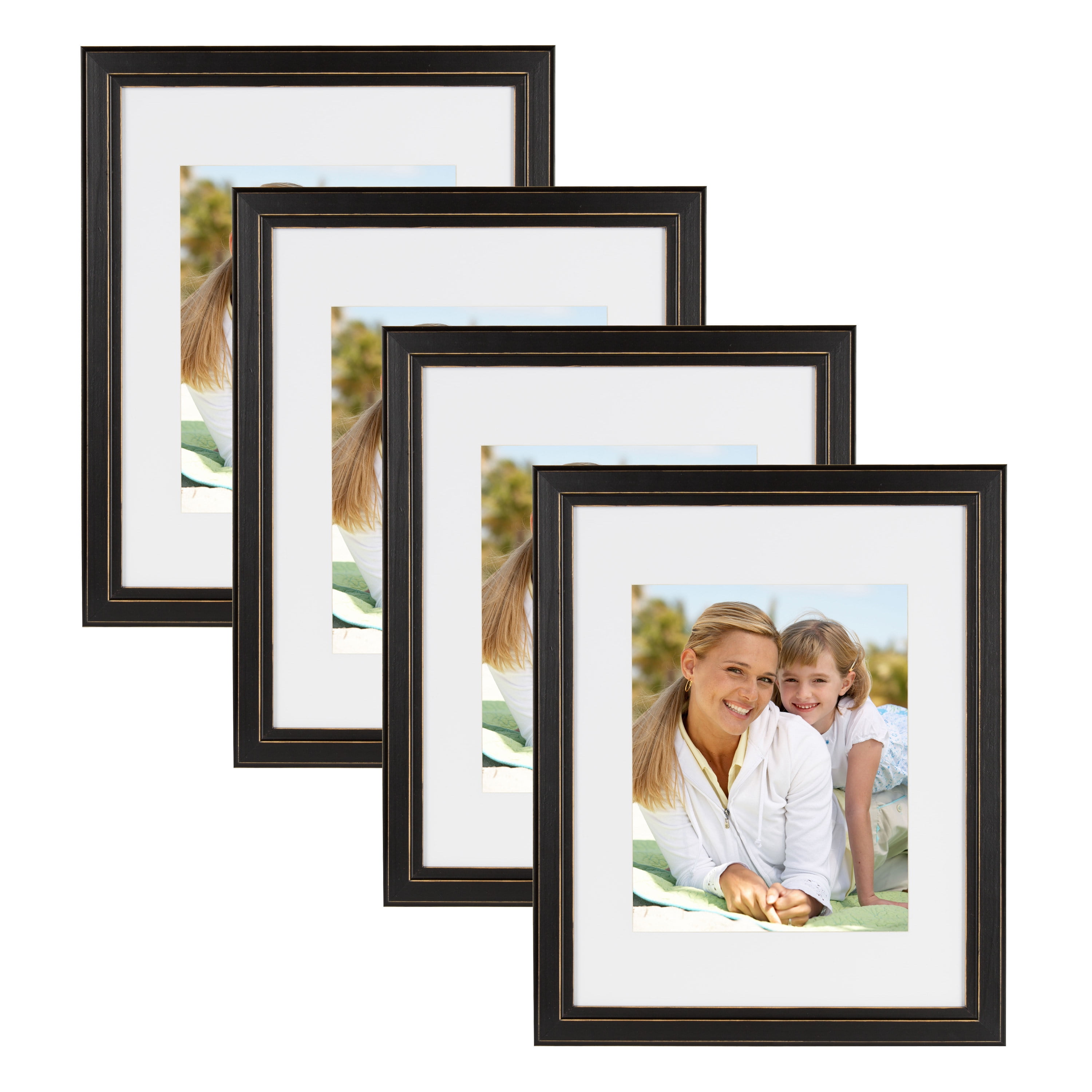 DesignOvation Kieva Solid Wood Picture Frames, Distressed Black 11x14