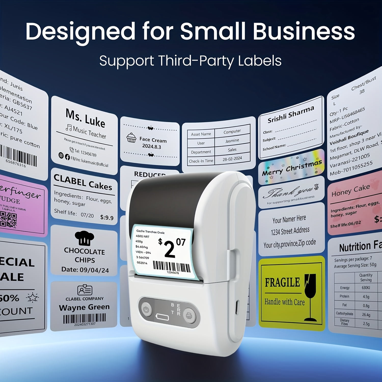 Portable Label Printer, Thermal Printer with Built-In Thermal Paper, No Ink Required, Mini Label Printer, Sticky Notes, Product Labels, Name Stickers, a Perfect Home And Office Storage Planner