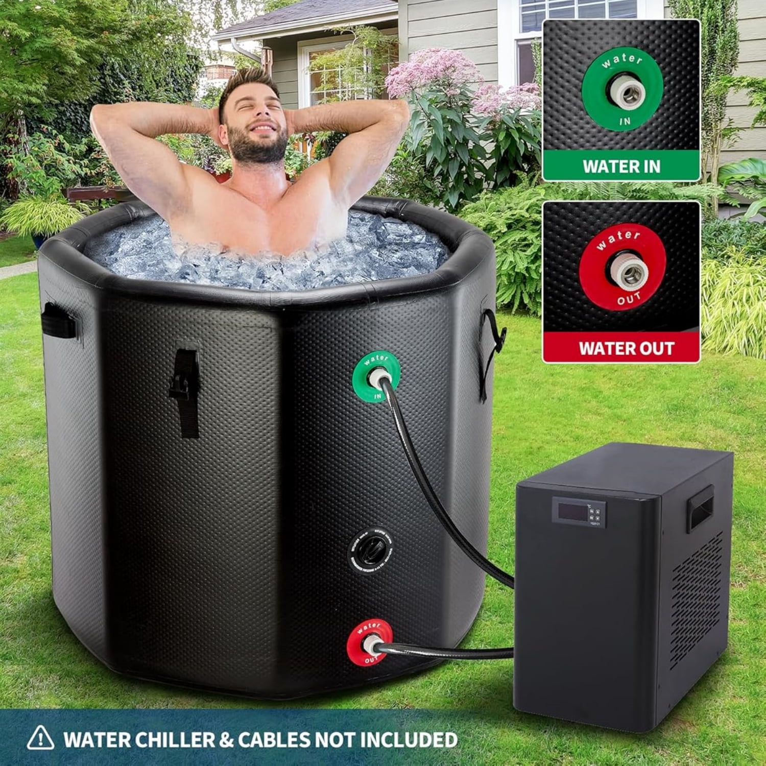 Garvee Inflatable Ice Bath Tub for Athletes, 186 Gal, with Insulated Lid & Ice Pod, Black