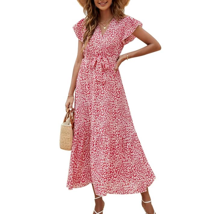 MOSHU Floral Maxi Dresses for Women Ruffle Sleeve A-Line Bohemian ...