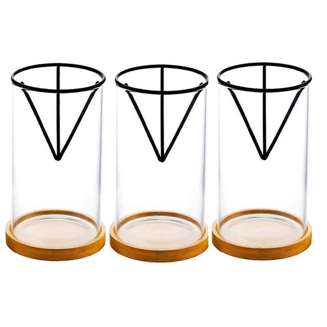 3 Pack Avocado Tree Growing Kits, Glass Avocado Seed Vase with Triangle Bracket and Bamboo Base, Sprouting Plant Pot