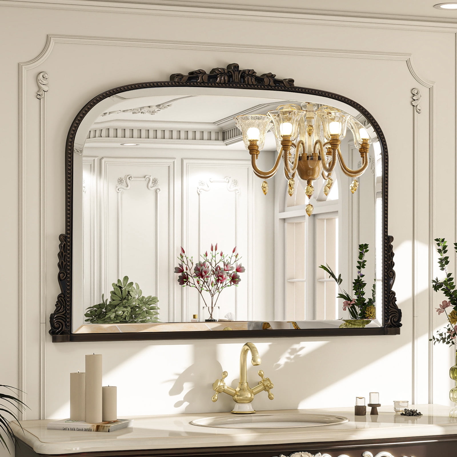 BEAUTYPEAK 44"x32" Vintage Bathroom Mirror Baroque Style Decorative Vanity Mirror Wall Mounted, Antique Bronze
