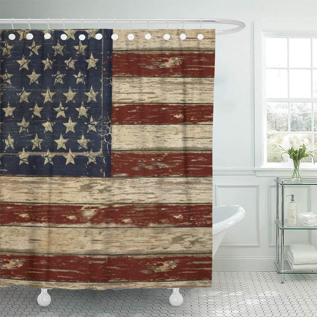 American Flag USA Red Blue US Modern Bathroom Waterproof Bath Shower Curtain 