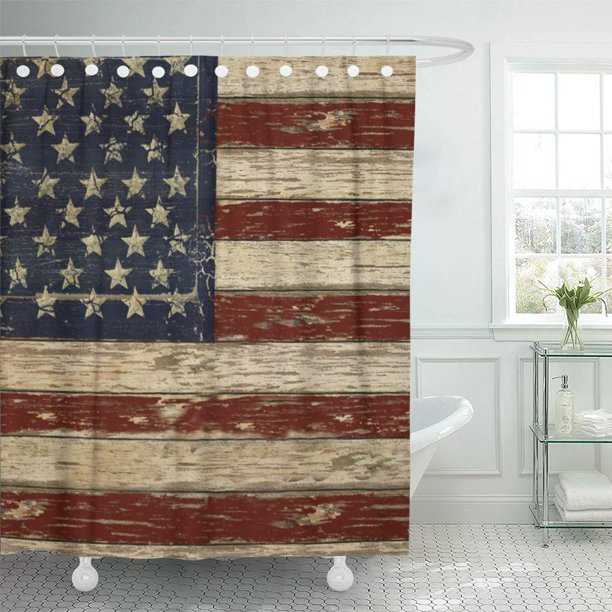 ATABIE Red Flag Old Glory Blue White Americana Patriotic Shower Curtain