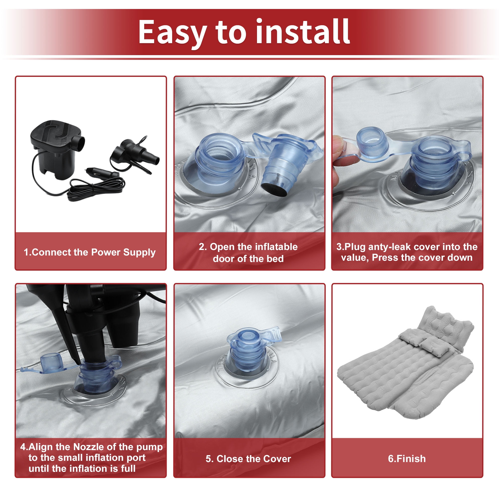Unique Bargains Split Piers Long Leg Pier Air Pillows Repair Pads Air Pump Car Air Mattress Flocking Gray Inflatable Thickened Camping Bed Flocking Mattress