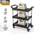 thumbnail image 3 of 3 Tier Heavy Duty Plastic Utility Cart with Wheels 390lbs Capacity, Commercial Rolling Cart for Restaurant Kitchen Office Warehouse Storage, Black, 3 of 5