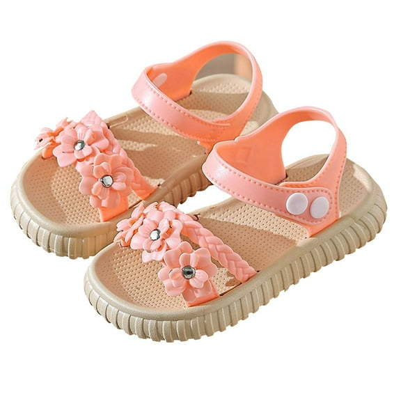 ZACPNCV Girl's Sandals Clear Rhinestone Glitter Ankle Strap Flat Sandals Summer Beach Vacation Sandal Pink 5.5-6 Years