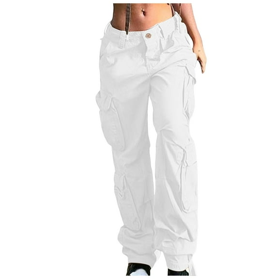 Shwomsmer Women's Pants Women High Waist Baggy Cargo Pants Cargo Jeans Jogger Pocket Loose Fit Straight Wide Leg Trouser Casual Pants for Women for Work