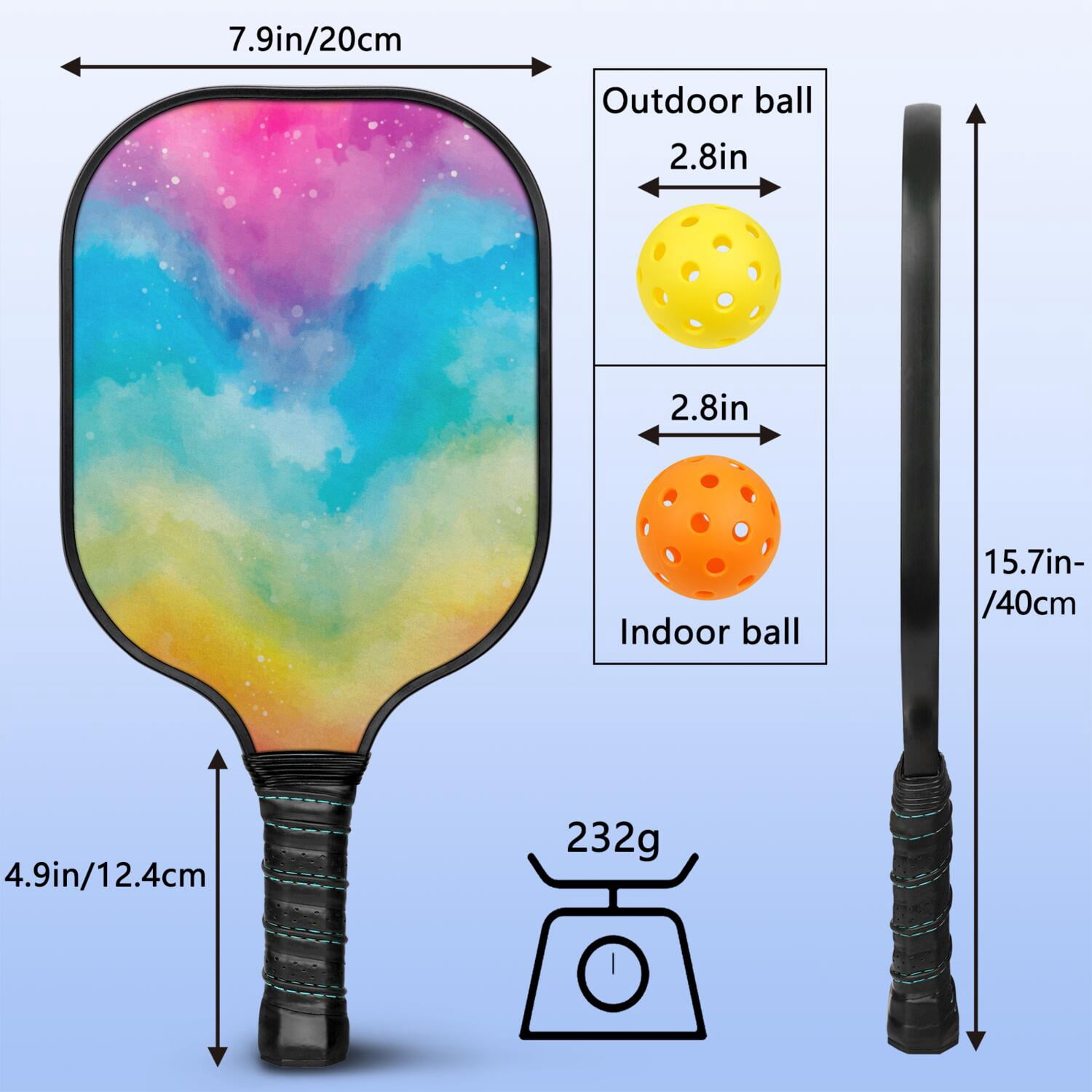 Pickleball Paddles Set Of 2, Fiberglass Surface, Sweet Candy Print, 4 Balls & Bag