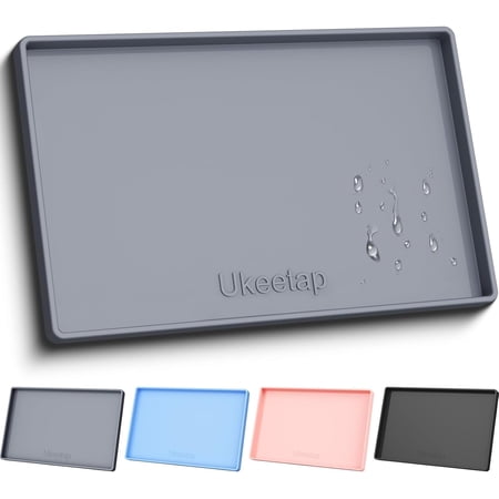 Silicone Dog Food Mat 19x12 with Raised Edges Extra Thick Waterproof Pet Feeding Mat for Dogs and Cats Non-Slip Spill Proof Bowl Placemat BPA Free Gray