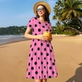 thumbnail image 4 of Goofa Rose red polka dots Pattern Women Summer Short Sleeve Midi Dress with Pockets Casual Aline Flowy Tshirt Dress Vocation Beach Sundress, 4 of 6
