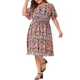 thumbnail image 2 of DARING DIVA Plus Size Floral V Neck Flare Sleeve Casual Midi Dress 4X Orange Yellow, 2 of 6