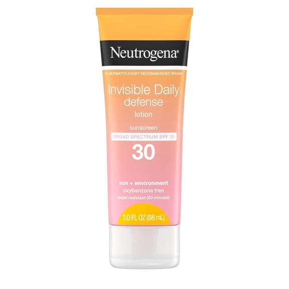 Neutrogena Invisible Daily Defense Sunscreen Lotion, Broad Spectrum SPF 30, Oxybenzone-Free & Water-Resistant, 3.0 fl. oz 1 ea (Pack of 2)