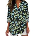 thumbnail image 2 of Women Shirts Boho Floral Shirts For Women Spring Casual Long Sleeve V Neck T Shirts Loose Fit Cotton Tops Blouses,Black Women Shirts S, 2 of 4