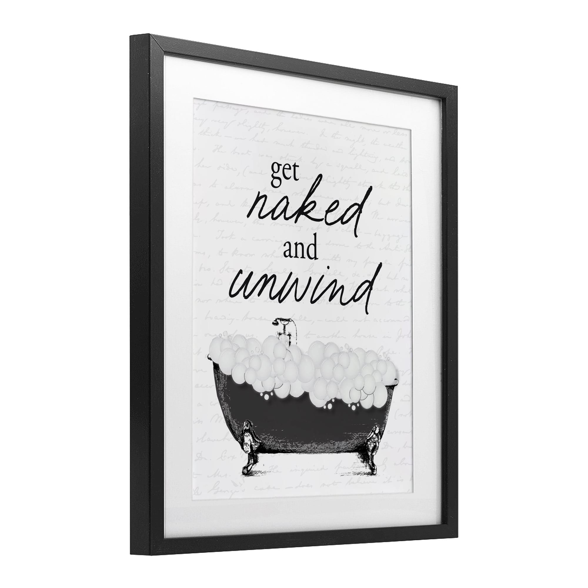 Unwind Bubble Bath Black Framed Print Under Glass, design by Lettered and Lined