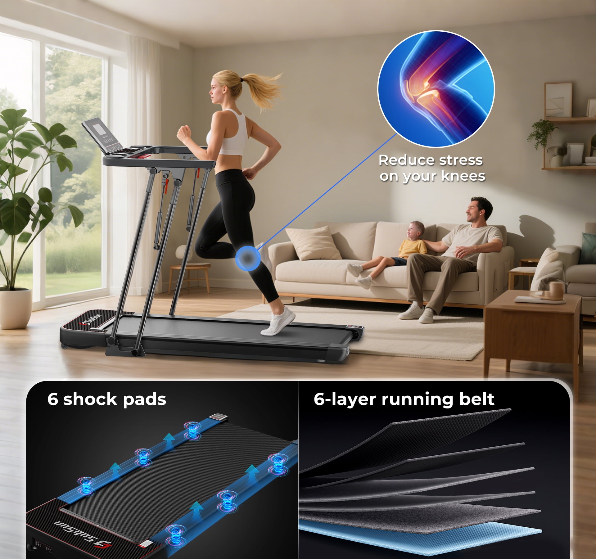 Foldable Treadmill for Home, Adjustable Handle Height Smart Treadmill with , Walking Pad Exercise Treadmill with 0.6-7.6 MPH Speed, 240lb Capacity, White