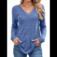 thumbnail image 1 of Camisetas de Larga para Mujer, Cuello en V, Suaves, Básicas, Holgadas, Informales, A Azul XL, 1 of 9