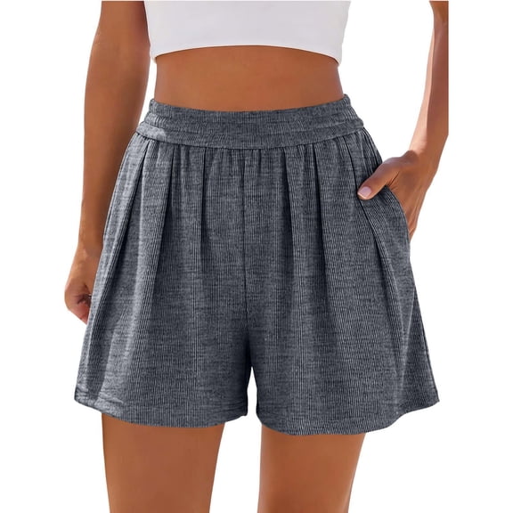 Nkmbld Women's Shorts Casual Elastic Waist Ribbed Knit Shorts with Pockets Loose Comfy Summer Lounge Pants