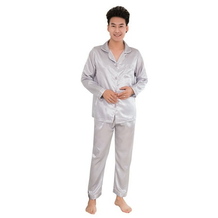 

Silk Men S Pajamas Two-Piece Solid Color Men S Long-Sleeved Trousers Couple Home Clothes