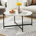 thumbnail image 4 of Round Contemporary Marble Finish Veneer Top Black Metal Large Coffee Table - (White Marble), 4 of 10