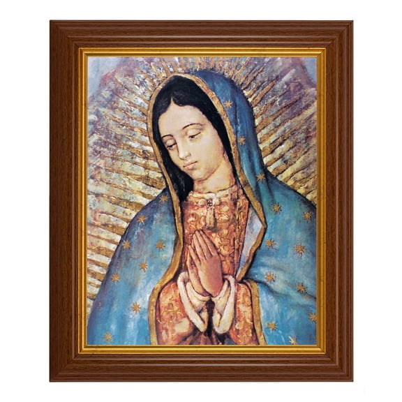 Our Lady of Guadalupe Picture Framed Wall Art Decor, Large, Traditional Dark Walnut Fluted Frame with Gold Beaded Lip