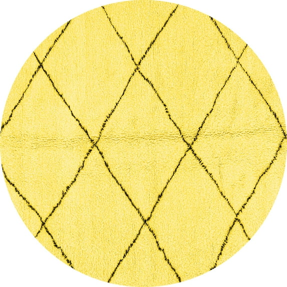 Ahgly Company Machine Washable Indoor Round Solid Yellow Modern Area Rugs, 3' Round
