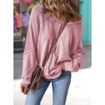 thumbnail image 3 of Womens Sweatshirt Oversized Casual Crewneck Long Sleeve Pullover Off the Shoulder Waffle Knit Tops Pink L, 3 of 5