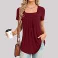 thumbnail image 2 of gakvbuo Summer Tunic Tops For Women Tops Short Sleeve Loose Fit Pleated Square Neck Tops Curved Hem Flowy Tshirts Blouses Dressy Casual Clothes Spring Fashion, 2 of 4