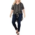 thumbnail image 1 of NY Collection Blusa con botones y lazo en el frente para mujer, negro, 1X, 1 of 1