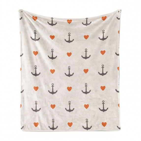 Anchor Soft Flannel Fleece Throw Blanket, Anchors and Hearts Romantic Beach Holiday Party Gathering Leisure Tour, Cozy Plush for Indoor and Outdoor Use, 70" x 90", Vermilion Grey, by Ambesonne