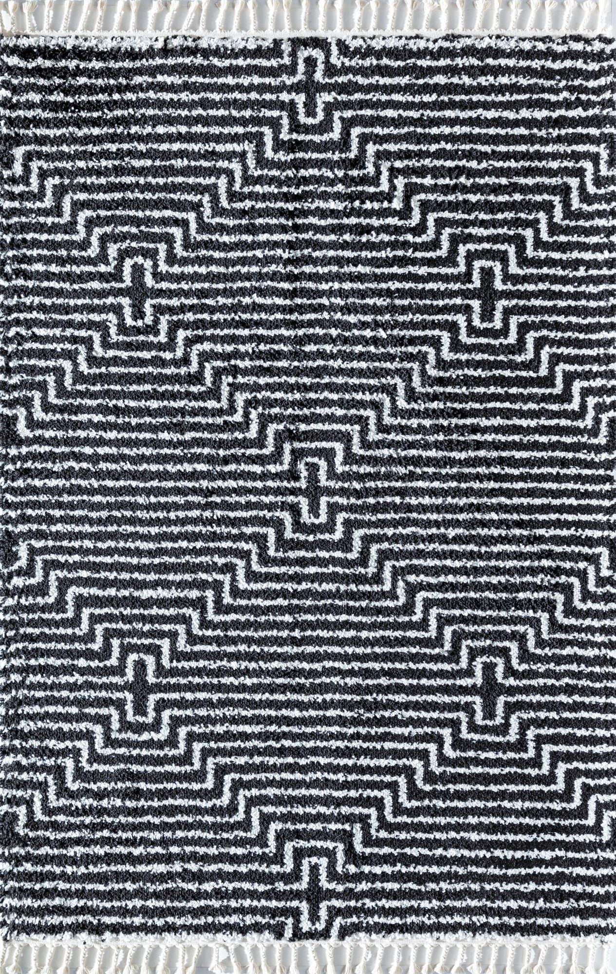 Rugs America BT20A Last Call Stripe/Diamond Modern Black Area Rug, 2'6" x 4'