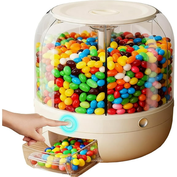 Candy Dispenser 360° Rotating, 6 Compartment Large Capacity Candy Machine with One-Button Dispensing for Mini Candies, Snacks, Nuts and Rice