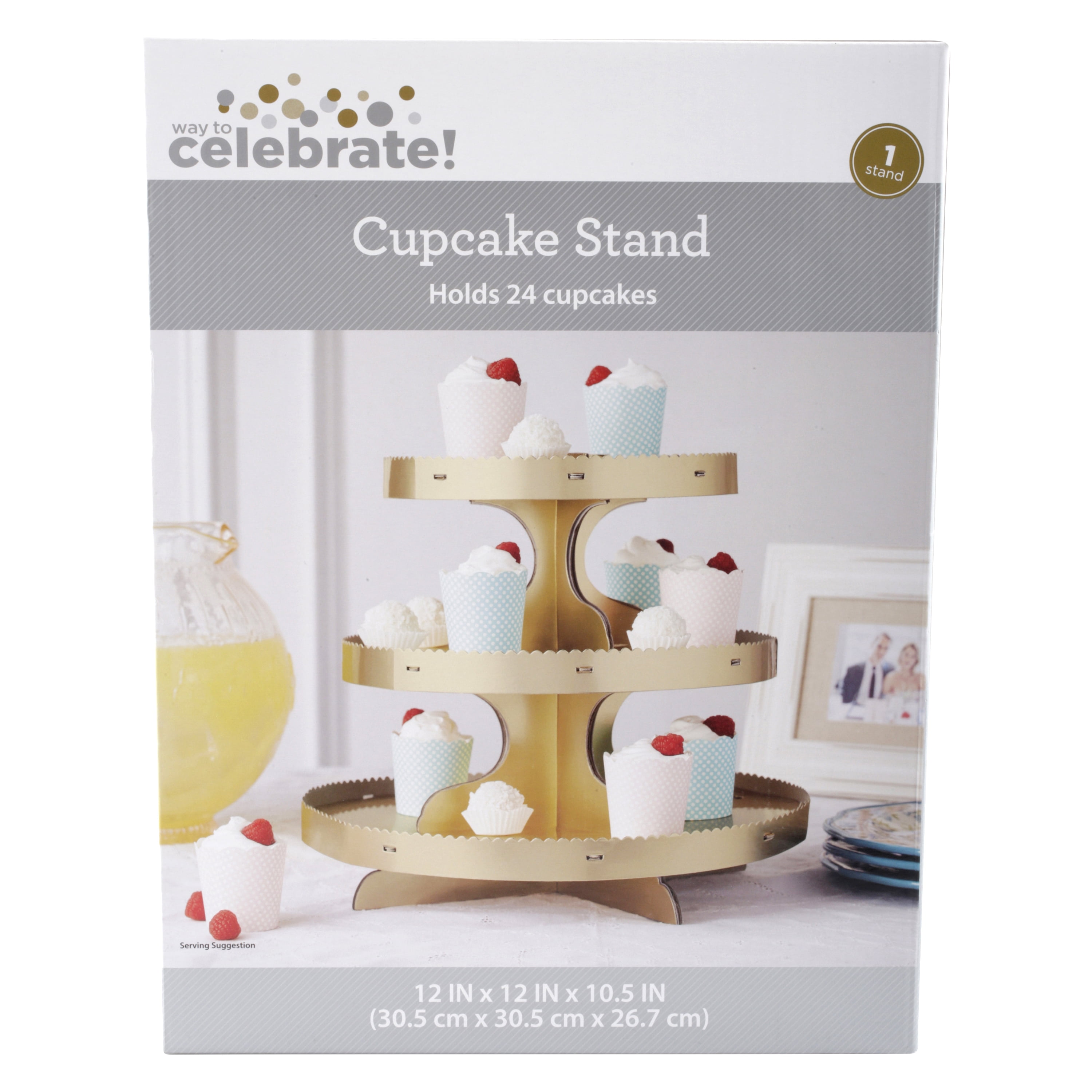 Way to Celebrate Gold 12 Inch 3 Tier Cupcake Stand holds 24 cupcakes