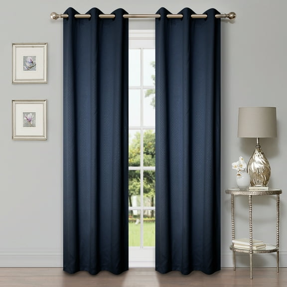 BNM Shimmer Blackout Curtains, Set of 2, 42" x 96", Navy Blue