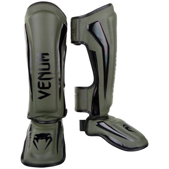 Espinilleras Venum Elite caqui y negro, talla mediana, unisex