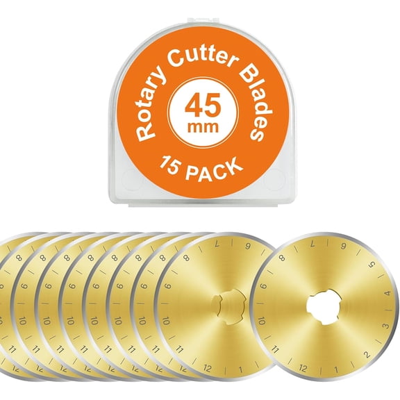 Titanium Coated 15 Packs 45mm Rotary Cutter Blades 45mm Quilting supplies Rotary Cutter Blades for fabric by, compatible with OLFA,Fiskars,Mr.Pen,DAFA,Truecut etc. Sharp and Durable