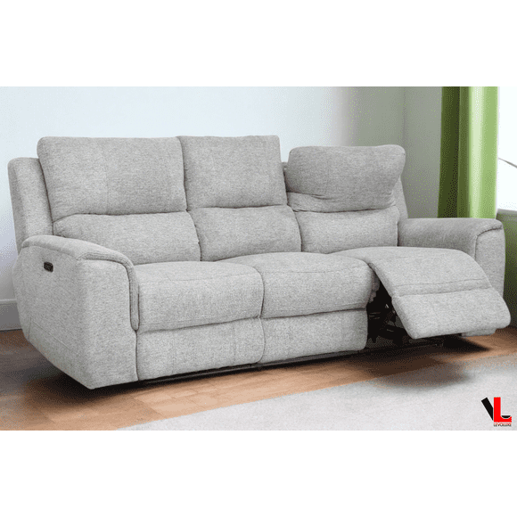 Levoluxe Sentinel 87.8" Power Reclining Sofa with Power Headrest in Tweed Ash Fabric