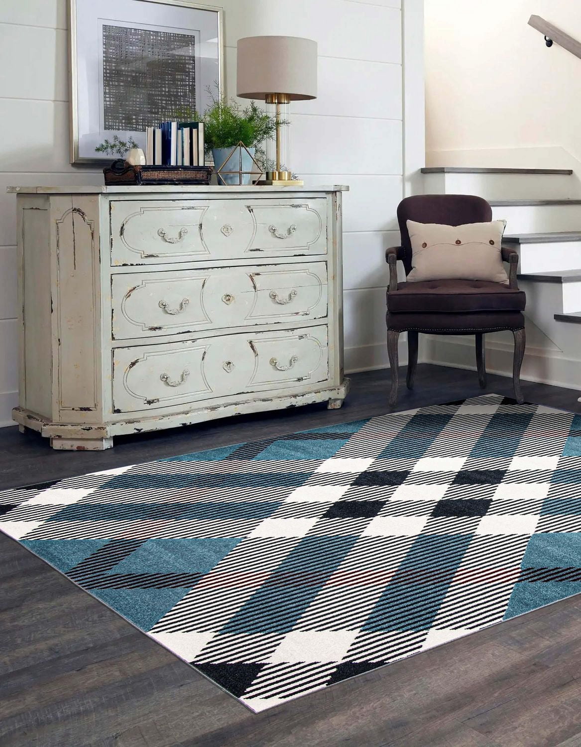 ECARPET Washable Plaid Area Rug & Runner for Kitchen, Bedside, Living Room