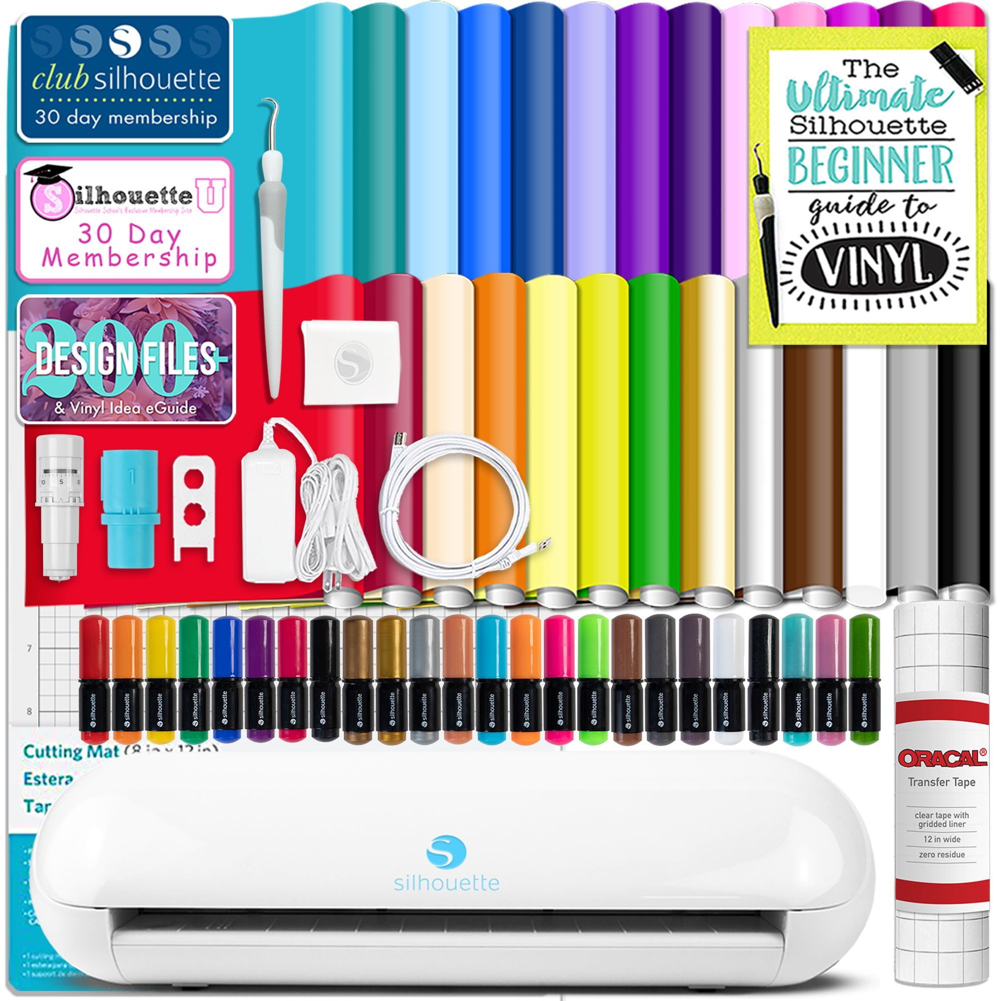 Guide Tools and More Silhouette Curio Starter Bundle with 24 Oracal 651 Sheets 24 Sketch Pens Transfer Tape Roll 